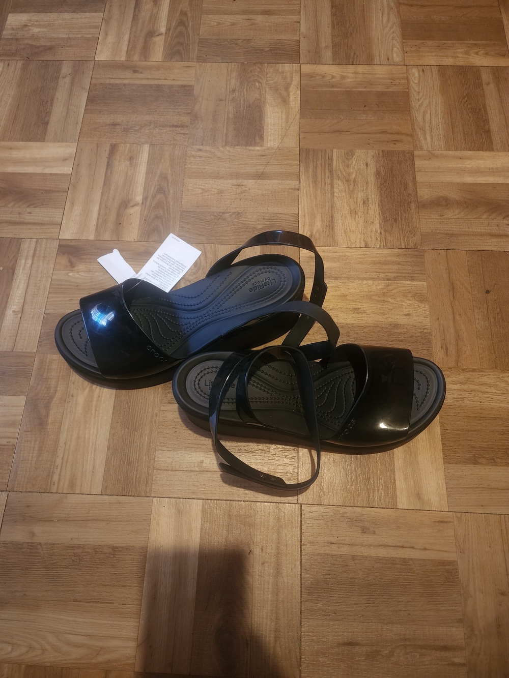 CROCS Women's Black Patent Wedge Slide Sandals